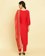 Thumbnail for Varanga Women Burgundy Embroidered Kurta Paired With Dupatta And Sharara - Distacart