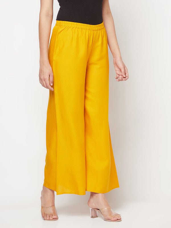 Aniyah Mustard Color Rayon Flared Slip-On Palazzo