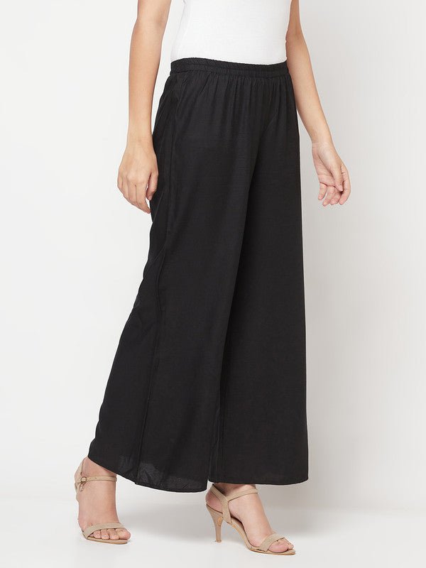 Aniyah Rayon Flared Slip-On Black Palazzo