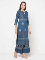 Thumbnail for Aniyah Rayon Block Print Straight Blue Kurta