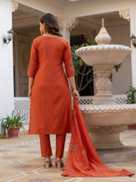 Thumbnail for Pramukh Fab Orange Color Viscose Mango Silk Kurta Set - Distacart
