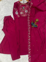 Thumbnail for Pramukh Fab Rani Pink Color Viscose Roman Silk Kurta Set - Distacart