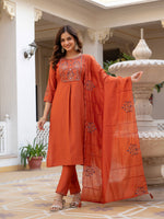Thumbnail for Pramukh Fab Orange Color Viscose Mango Silk Kurta Set - Distacart