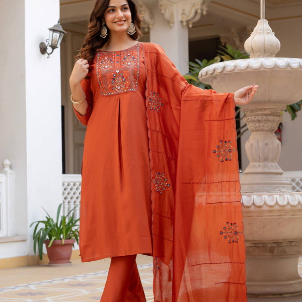 Pramukh Fab Orange Color Viscose Mango Silk Kurta Set - Distacart