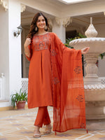 Thumbnail for Pramukh Fab Orange Color Viscose Mango Silk Kurta Set - Distacart