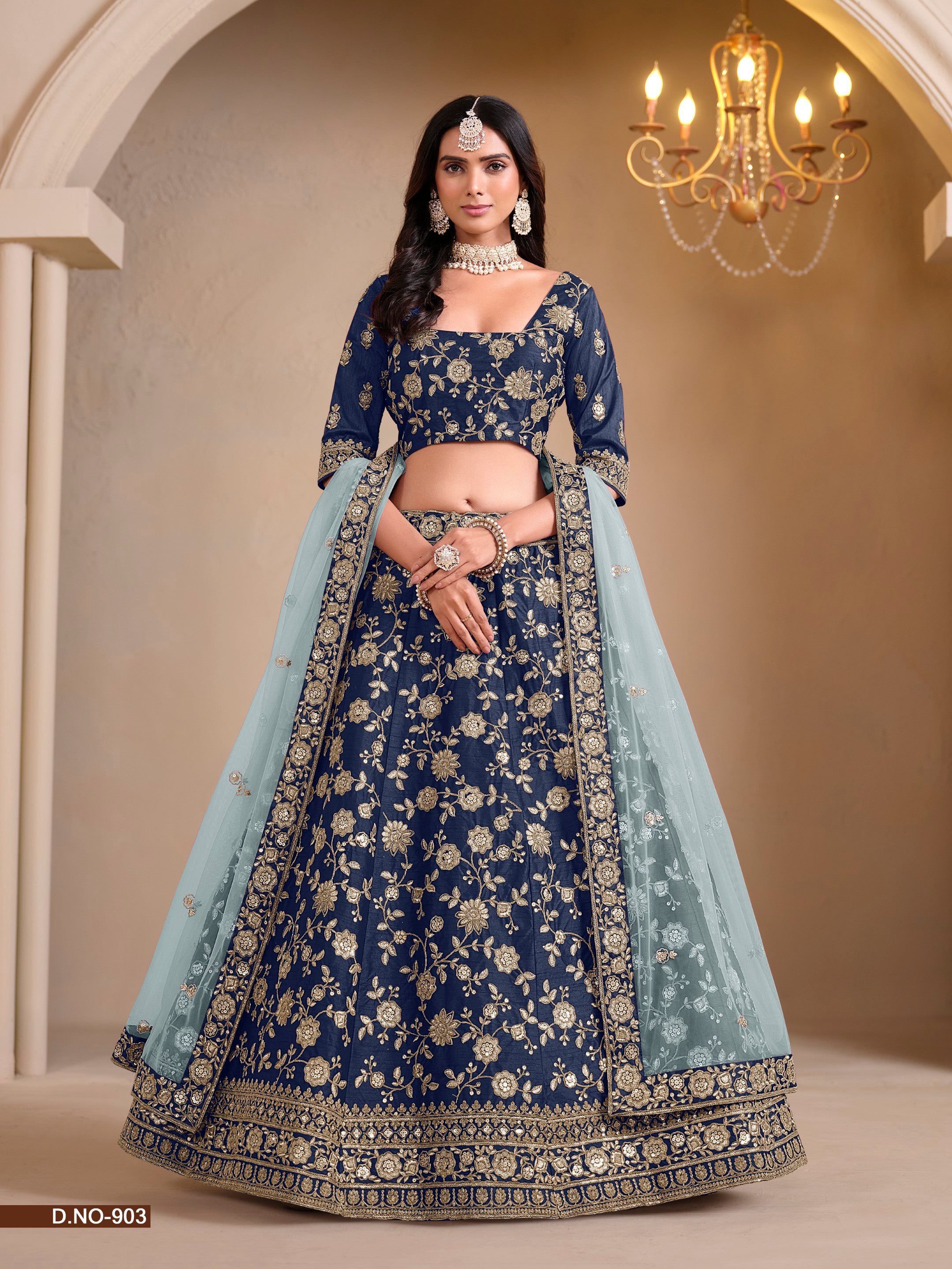 Anaita Navy Blue Art Silk Designer Lehenga With Blouse - Distacart
