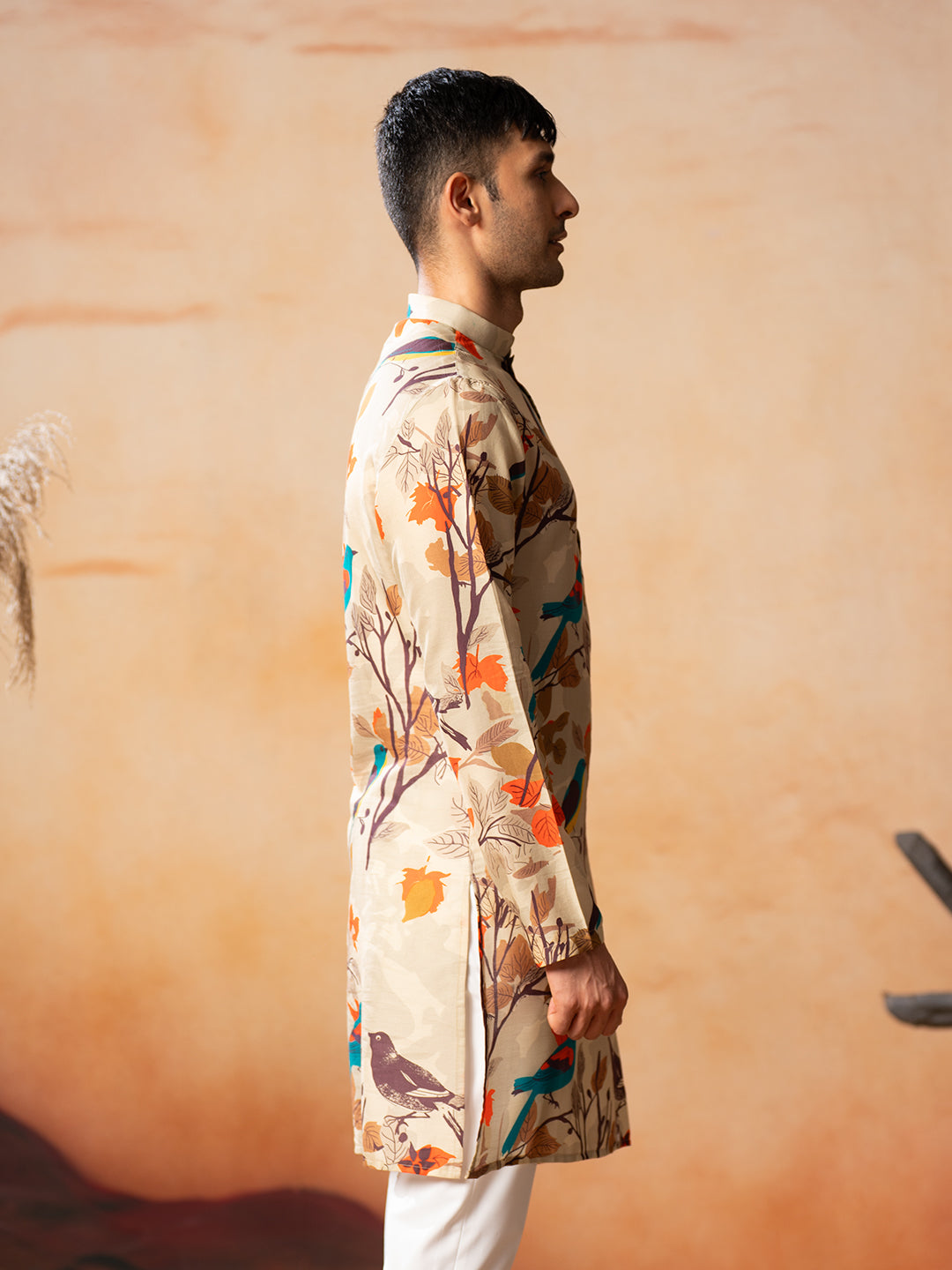 Serenity Bird Themed Print Cotton Kurta by Hilo Design - Distacart