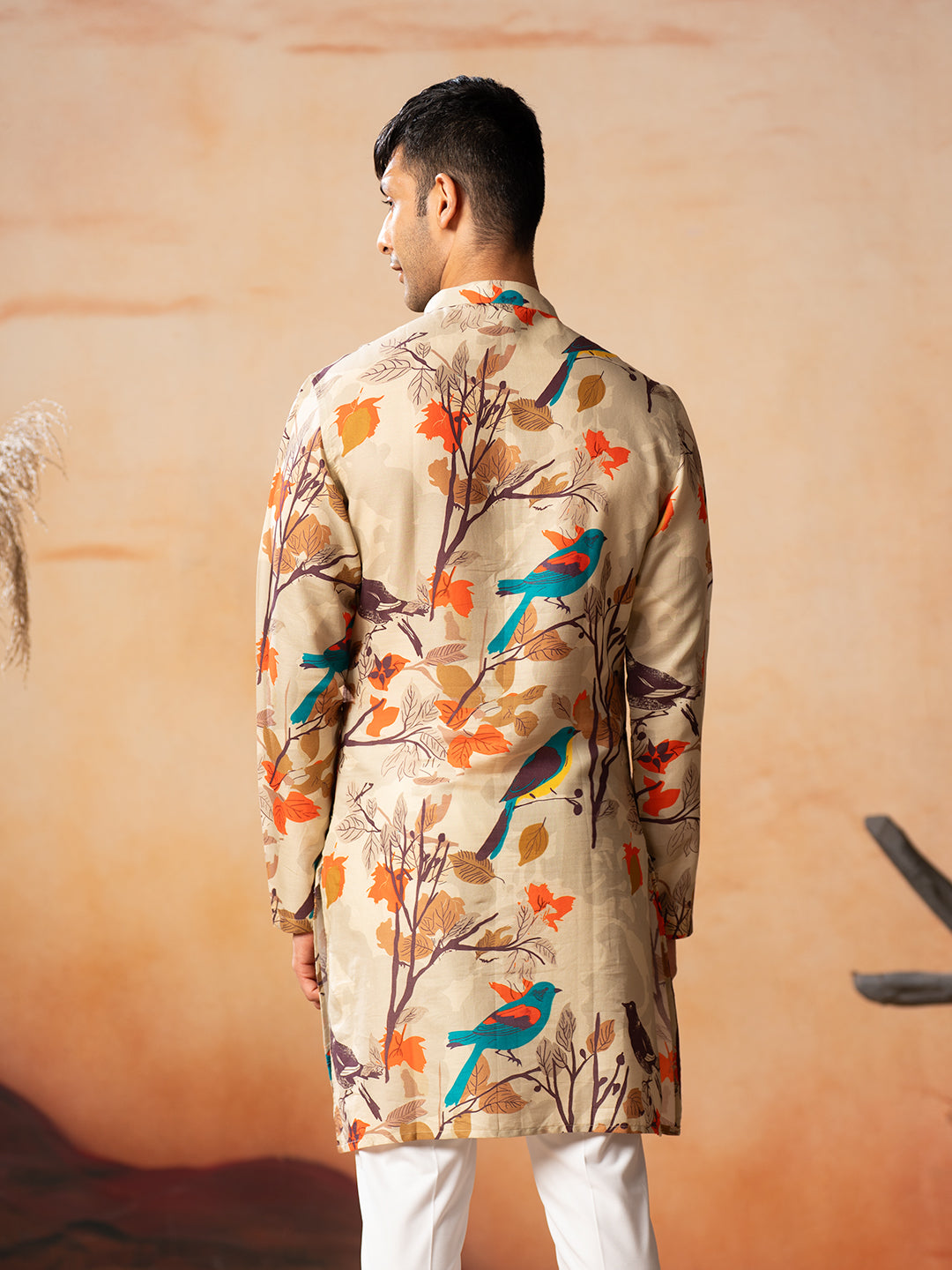 Serenity Bird Themed Print Cotton Kurta by Hilo Design - Distacart