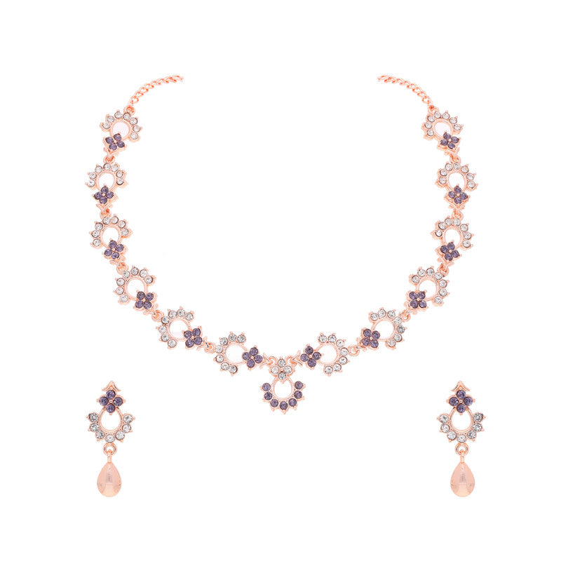 Tehzeeb Creations Gold-Polished Lavender Diamond Necklace With Earrings - Distacart