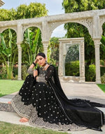 Thumbnail for Anaita Black Faux Georgette Plazzo Suit With Embroidery & Sequins Work - Distacart