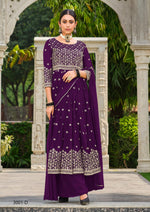 Thumbnail for Anaita Purple Faux Georgette Plazzo Suit With Embroidery & Sequins Work - Distacart