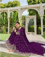 Thumbnail for Anaita Purple Faux Georgette Plazzo Suit With Embroidery & Sequins Work - Distacart