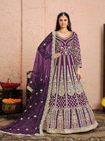 Thumbnail for Anaita Purple Embroidered Net Anarkali Suit - Distacart