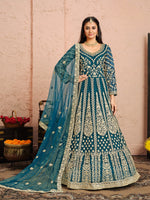 Thumbnail for Anaita Teal Embroidered Net Anarkali Suit - Distacart