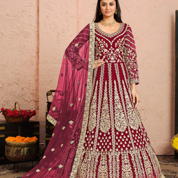 Anaita Pink Embroidered Net Anarkali Suit - Distacart