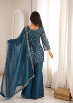 Thumbnail for Lorenvalley Fashion Rama Crunchy Silk With Embroidery Sequence Jari Work Kurta Bell Bottom Pant With Dupatta