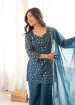 Thumbnail for Lorenvalley Fashion Rama Crunchy Silk With Embroidery Sequence Jari Work Kurta Bell Bottom Pant With Dupatta