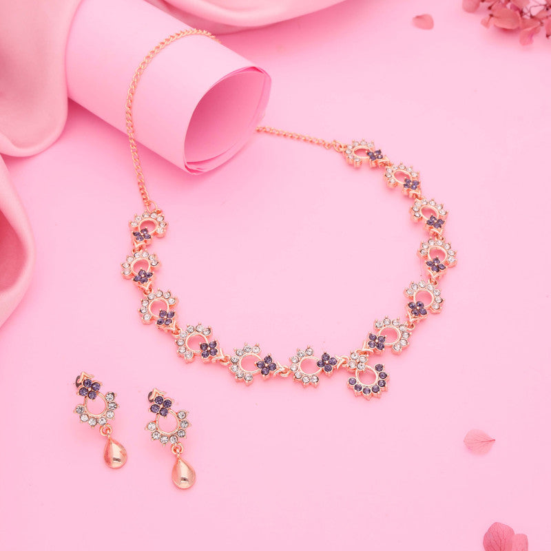 Tehzeeb Creations Gold-Polished Lavender Diamond Necklace With Earrings - Distacart