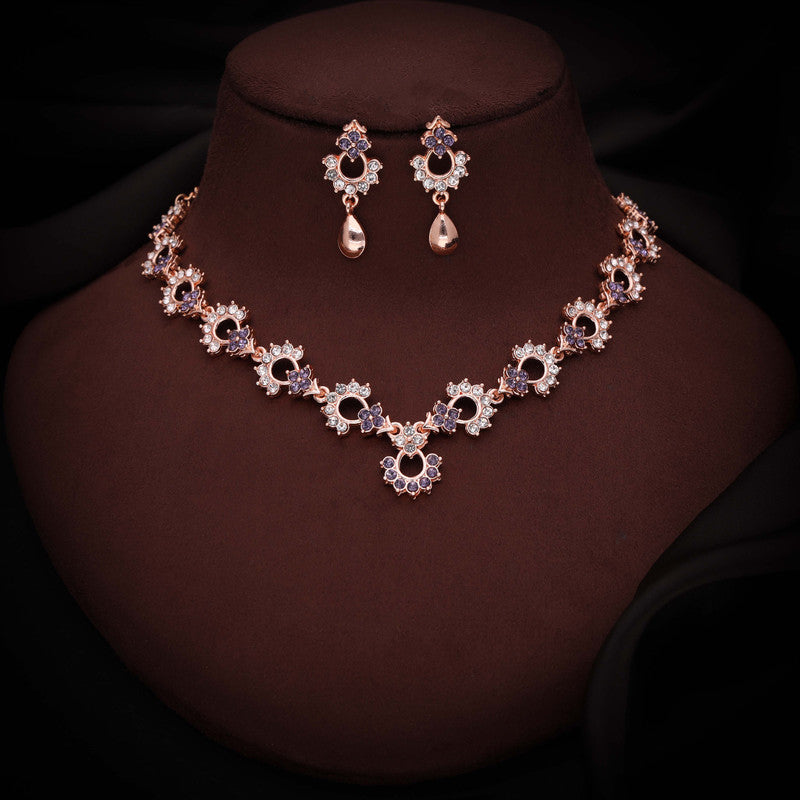 Tehzeeb Creations Gold-Polished Lavender Diamond Necklace With Earrings - Distacart