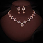 Thumbnail for Tehzeeb Creations Gold-Polished Lavender Diamond Necklace With Earrings - Distacart