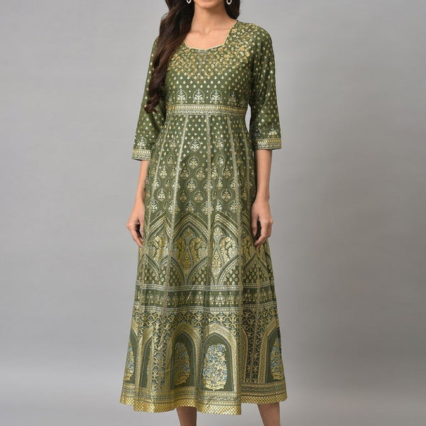 AURELIA Ethnic Motifs Printed Midi Ethnic Dress - Distacart