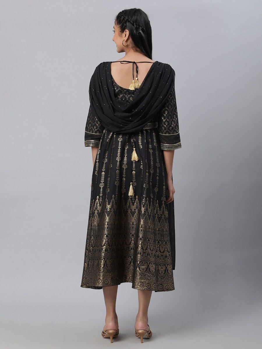 AURELIA Ethnic Motifs Printed Fit & Flare Dress Ethnic Dress - Distacart