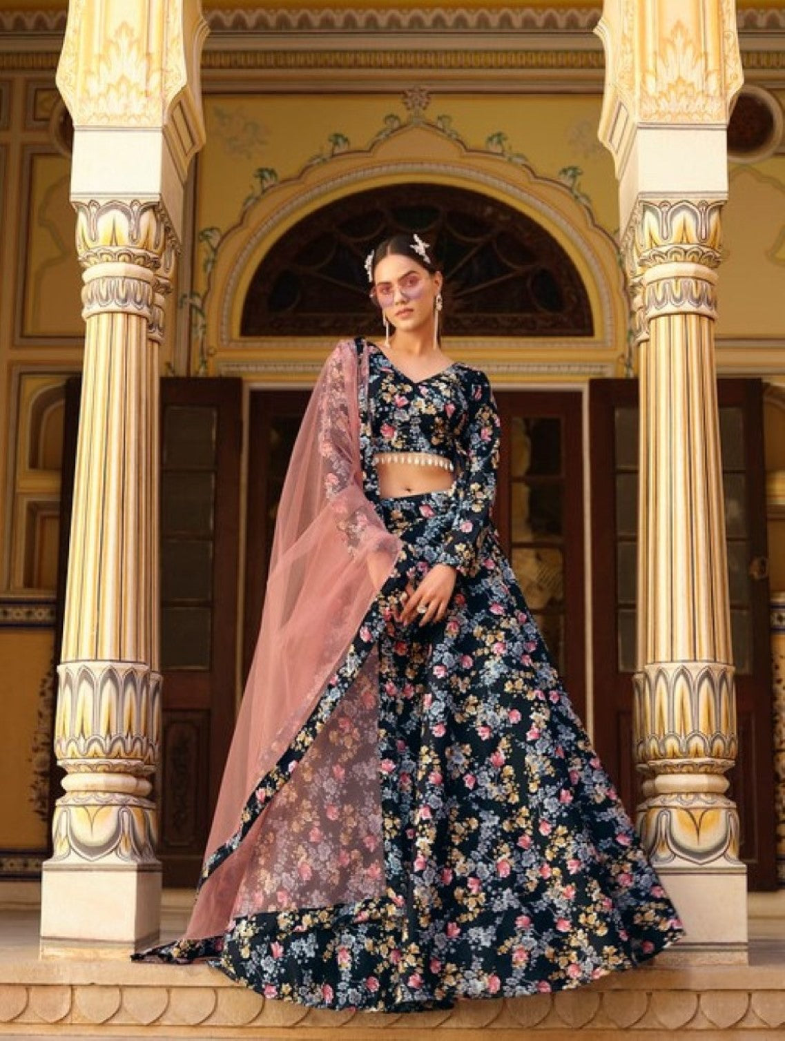 Anaita Black Silk Lehenga Choli With Floral Printed Work - Distacart