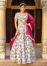 Thumbnail for Anaita White Silk Lehenga Choli With Floral Printed Work - Distacart
