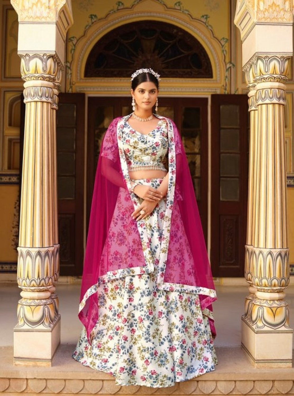 Anaita White Silk Lehenga Choli With Floral Printed Work - Distacart