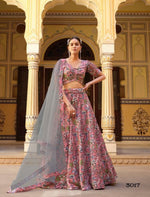 Thumbnail for Anaita Peach Silk Lehenga Choli With Floral Printed Work - Distacart