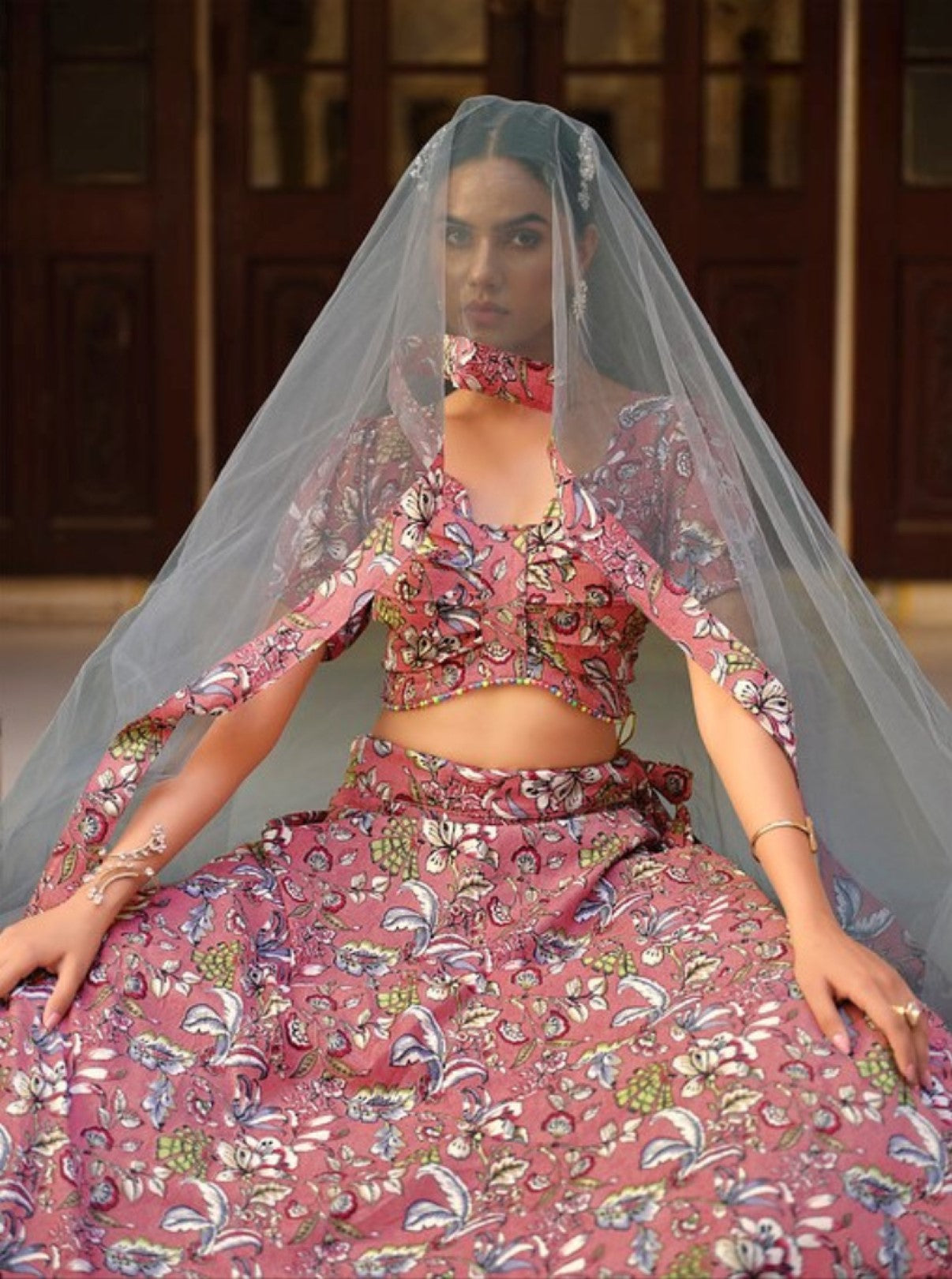 Anaita Peach Silk Lehenga Choli With Floral Printed Work - Distacart