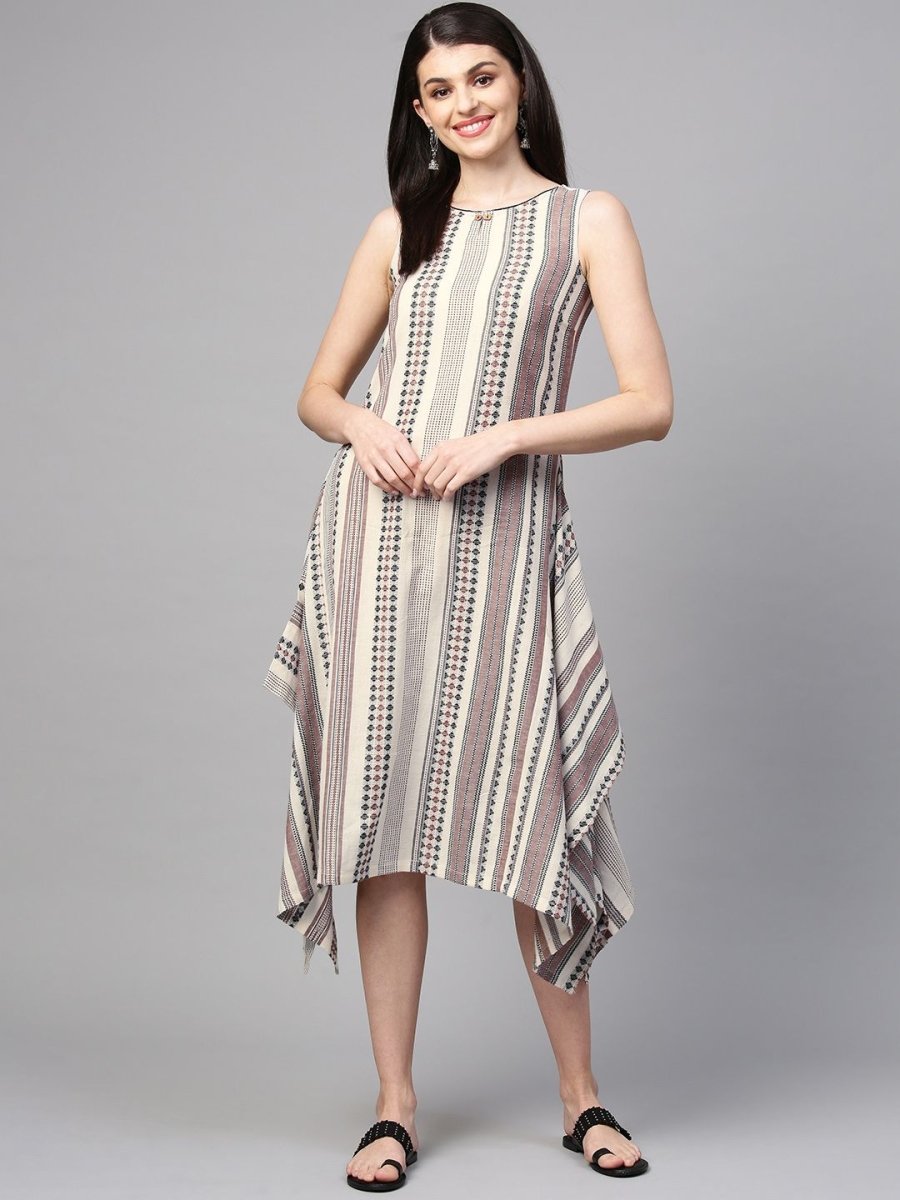 AURELIA Women Off-White & Black Self Striped A-Line Dress - Distacart