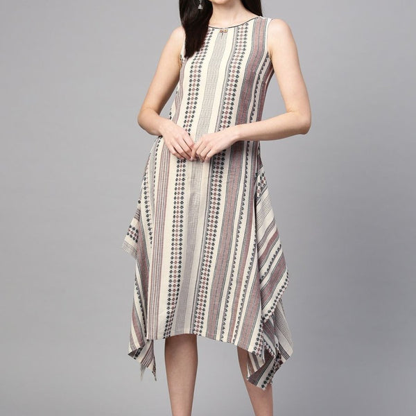 AURELIA Women Off-White & Black Self Striped A-Line Dress - Distacart