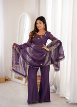 Thumbnail for Lorenvalley Fashion Purple Crunchy Silk With Embroidery Sequence And Jari Work Kurta Bell Bottom Pant With Dupatta