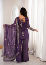 Thumbnail for Lorenvalley Fashion Purple Crunchy Silk With Embroidery Sequence And Jari Work Kurta Bell Bottom Pant With Dupatta