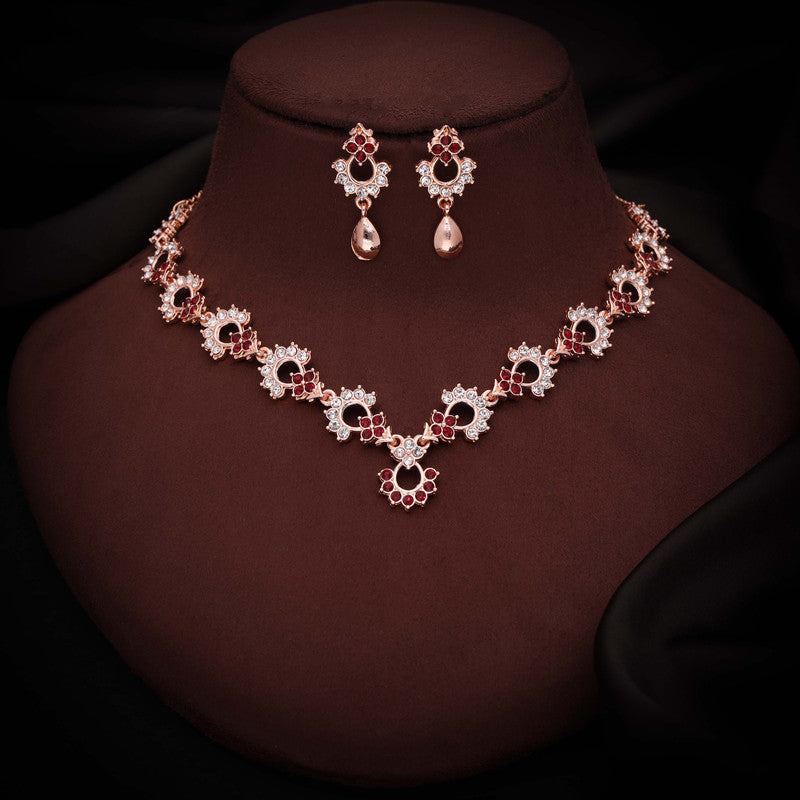 Tehzeeb Creations Gold-Polished Maroon Diamond Necklace With Earrings - Distacart