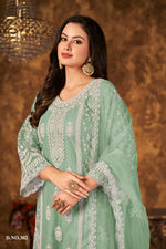 Thumbnail for Anaita Light Green Embroidered Net Plazzo Suit - Distacart