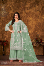 Thumbnail for Anaita Light Green Embroidered Net Plazzo Suit - Distacart