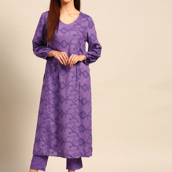 Anouk Women Purple Ethnic Motifs Printed Regular A-line Kurta with Trousers - Distacart