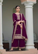 Thumbnail for Anaita Purple Faux Georgette Suit With Embroidery & Sequence Work - Distacart