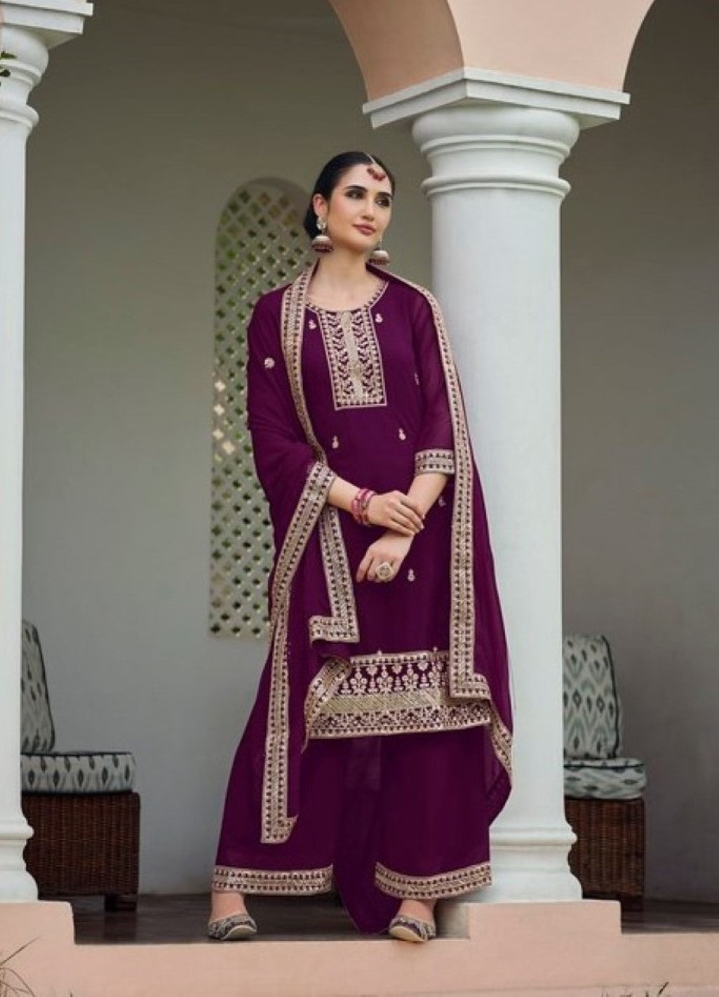 Anaita Purple Faux Georgette Suit With Embroidery & Sequence Work - Distacart