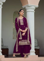 Thumbnail for Anaita Purple Faux Georgette Suit With Embroidery & Sequence Work - Distacart