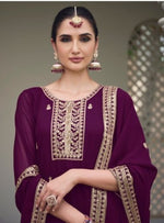 Thumbnail for Anaita Purple Faux Georgette Suit With Embroidery & Sequence Work - Distacart