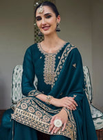 Thumbnail for Anaita Teal Blue Faux Georgette Suit With Embroidery & Sequence Work - Distacart