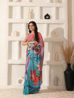 Thumbnail for Shivam Fabrics Pink Georgette Fabric Printed Saree