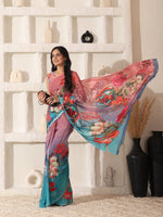 Thumbnail for Shivam Fabrics Pink Georgette Fabric Printed Saree