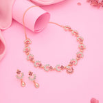 Thumbnail for Tehzeeb Creations Gold-Polished Pink Diamond Necklace With Earrings - Distacart