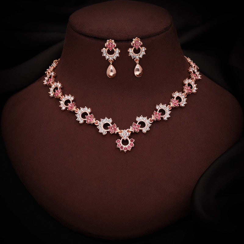 Tehzeeb Creations Gold-Polished Pink Diamond Necklace With Earrings - Distacart