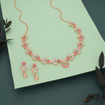 Thumbnail for Tehzeeb Creations Gold-Polished Pink Diamond Necklace With Earrings - Distacart