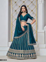 Thumbnail for Anaita Teal Embroidered Art Silk Designer Lehenga With Blouse - Distacart